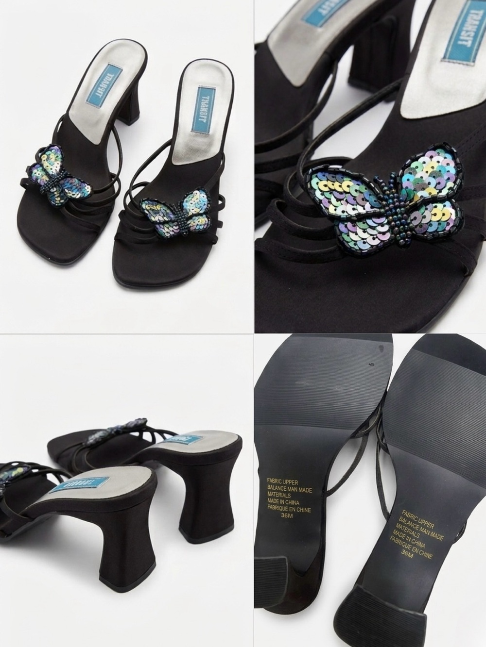 🦋 Vintage Y2K Transit Sequin Butterfly Strappy Kitten Heel Mules